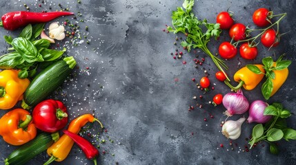 Top view variety of colorful fresh vegetables on the isolated background