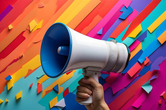 Hand holding megaphone Collage in magazine style,Hand holding megaphone Collage in magazine style,

