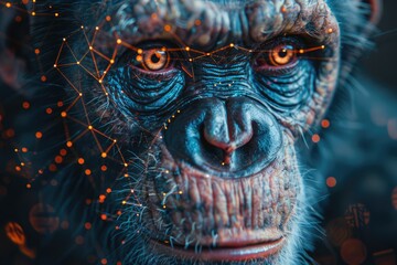 Monkey Scientist: A Science Fiction Portrait of an Old Monkey Created with Abstract