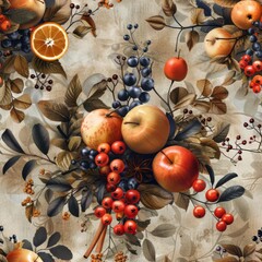 Lamas personalizadas para cocina con tu foto Seamless pattern of fruits and branches on a light background.