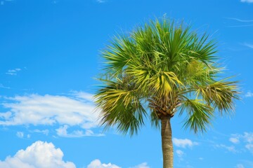 South Carolina Palmetto Tree Under Blue Skies in Horizontal Orientation with Copy Space - Tropical