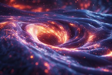 A stunning visual of a cosmic space-time vortex swirling with vibrant energies and star-like particles It suggests deep exploration and infinity