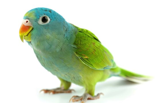 Pacific Parrotlet - Isolated Male Green and Blue Bird on White Studio Background