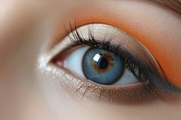 Close-up of beautiful woman's eye with makeup, macro shot