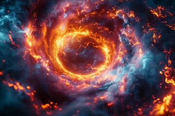 A fiery abstract image of a space vortex with swirling red and orange hues, expressing intense heat and movement
