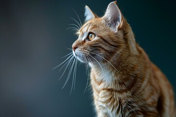 Cute ginger cat on a dark background,  Selective focus