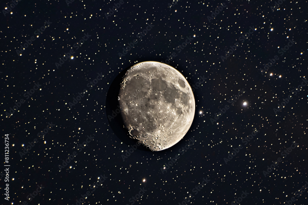Wall mural big moon in the sky with stars with copy space