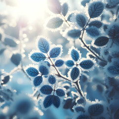Blue Nature Background Image,A close up of snow covered branches with the sun shining on them
