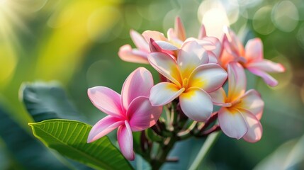 Plumeria a variety of tropical flowers blooming in the garden