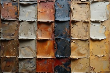 Colorful palette of oil paints on a palette close-up