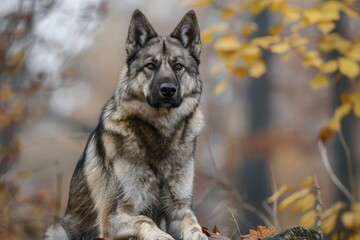 Naklejka premium Portrait of Norwegian Elkhound Puppy - Your Loyal Animal Friend in Nature