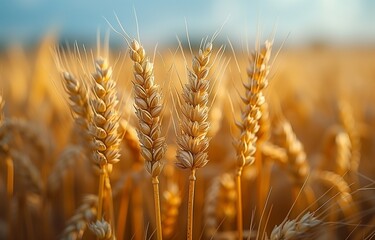 Fototapeta premium Backdrop of a golden wheat field provides serene ambiance for tranquil contemplation