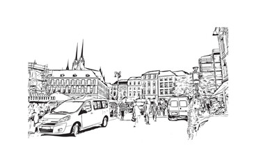 city of Brno Czech Republic. Hand drawn sketch illustration in vector.