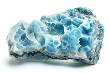 Fototapeta premium Isolated Larimar Mineral Specimen Stone on White Background. Geologic Collection of Natural Blue