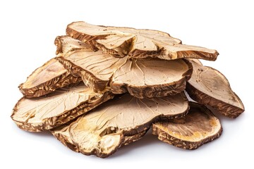 Isolated Dang Gui Slices. Healthy and Delicious Snack with Dried and Brown Angelica Sinensis
