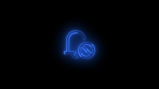 Neon glowing blue color ringer silent icon on black background animation