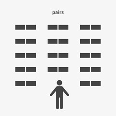 Pair seating arrangements icon. Plan of seats in classroom, seminar or cinema. Scheme, blueprint, architectural plan. Vector illustration