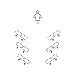 Plan of seats in classroom or seminar line icon. Chevron style of seating arrangements.  Scheme, blueprint, architectural plan. Vector illustration