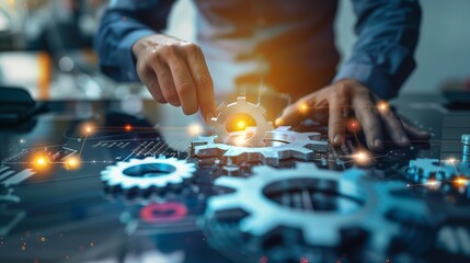Dynamic business environment showcasing the concept of business agility, with symbols representing company transformation towards higher efficiency and rapid adaptation to market changes.