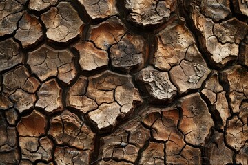 Fractured Bark: Abstract Brown Wood Background with Close Detail of Dry Tree Bark Texture