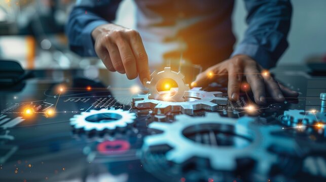 Dynamic business environment showcasing the concept of business agility, with symbols representing company transformation towards higher efficiency and rapid adaptation to market changes.