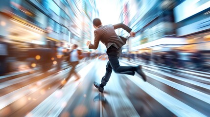 Dynamic business environment showcasing the concept of business agility, with symbols representing company transformation towards higher efficiency and rapid adaptation to market changes.