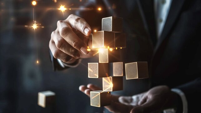 Dynamic business environment showcasing the concept of business agility, with symbols representing company transformation towards higher efficiency and rapid adaptation to market changes.