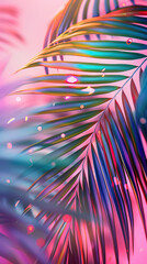 Minimal summer background tropical and palm leaves in bright gradient colors. Banner for social networks, web pages