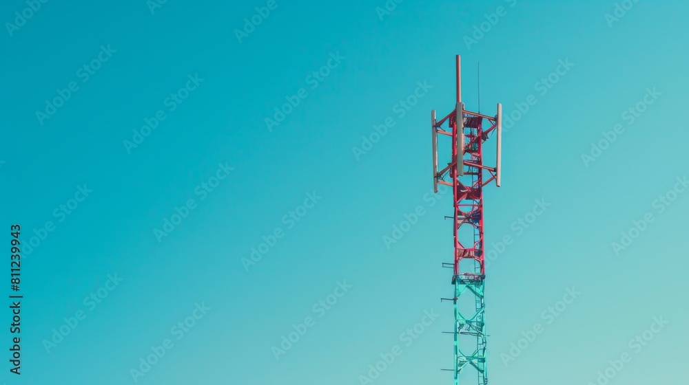 Aufkleber close-up of a signal tower against a clear blue sky, representing the backbone of telecommunications