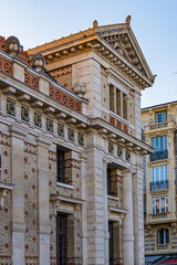 Obraz premium Architectural fragments of Gare du Sud (South Station, 1892), formerly a historic railway station, now a city library and food court. Nice, France.
