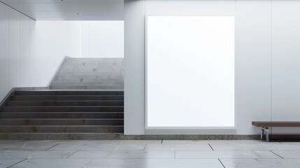 Sleek and clean white digital poster, positioned as a blank canvas ready for creative expression in a public or commercial space