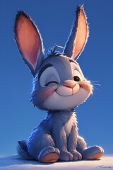 a cartoon rabbit on empty blue background. AI generate illustration