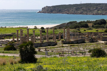 Roman archeological site with forum and stone architecture ruins in Baelo Claudia on the Spanish...