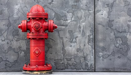 Vintage red fire hydrant for emergency fire access located on a bustling urban city street corner