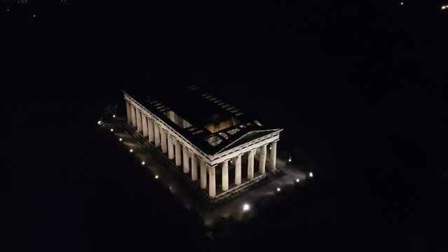 Aerial video of Temple of Hephaestus, Greece Athens