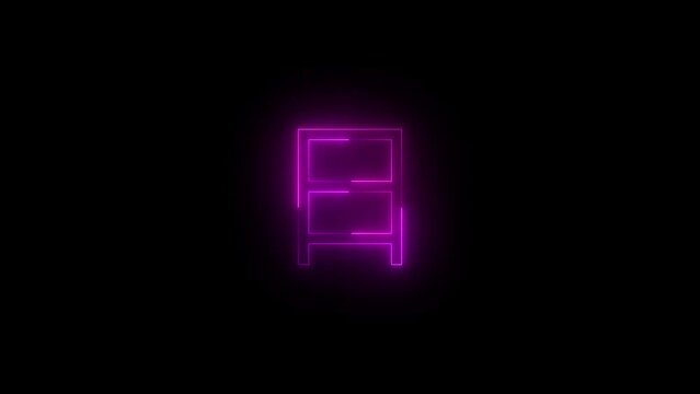 Neon glowing pink color lang JPN box square icon on black background animation