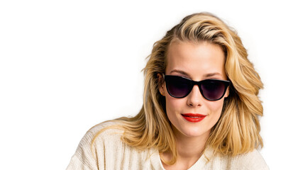 Fototapeta premium photo of beautiful woman with blonde hair and sunglasses posing for picture, generative AI