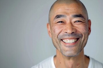 Obraz premium 薄毛に悩むスキンヘッドの男性（AGA・男性型脱毛症・若ハゲ・M字ハゲ・はげ・育毛剤）