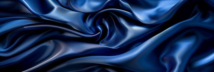 Fototapeta premium Tranquil blue silk waves gentle flowing fabric in calming abstract background with space for text