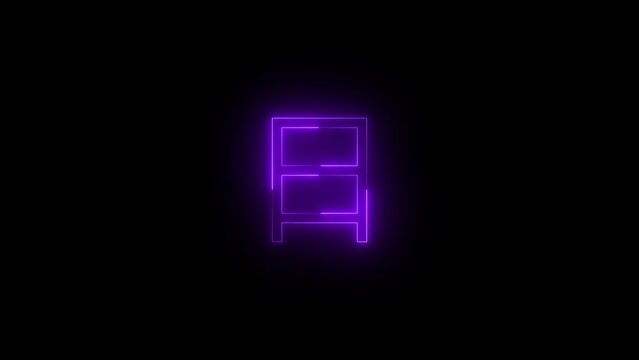 Neon glowing purple color lang JPN box square icon on black background animation