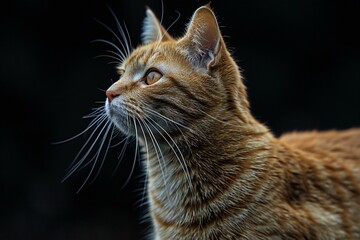 Portrait of a red cat on a dark background close-up