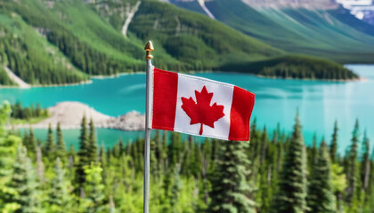 image of the Canada Civil Day holiday, the Canadian flag against the background of Canada's nature