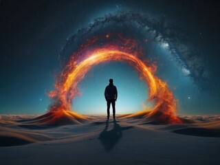 Fototapeta premium The concept of AI and the future. Consciousness The universe is intertwined with the essence of human beings in the cosmos. Neural Net.