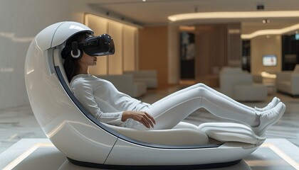 Woman relaxing in a modern VR chair