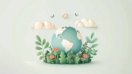 earth day vector creative concept, minimal details, light colors, Generative Ai 