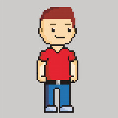 Hipster man vector illustration in pixel art