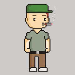 Hipster man vector illustration in pixel art