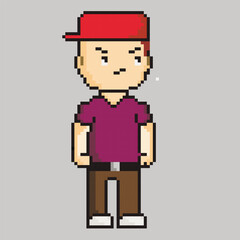 Hipster man vector illustration in pixel art