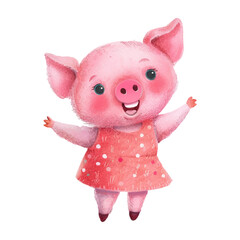 happy pig white background watercolor (14)