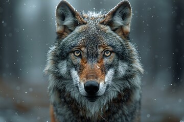 Close-up portrait of a wolf in the winter forest,  Wildlife scene from nature